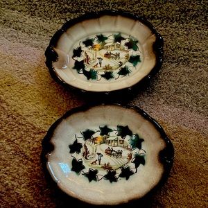 Vintage Courier and Ives ashtrays set of two